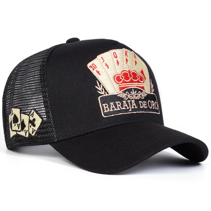 Unisex BARAJA DE ORO Poker Embroidery Baseball Net Caps Outdoor Adjustable Casual Hats Sunscreen Hat
