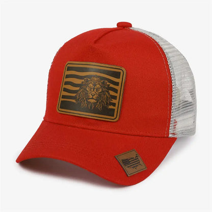 New Leather Label Lion Mesh Cap Men's Trucker Hat