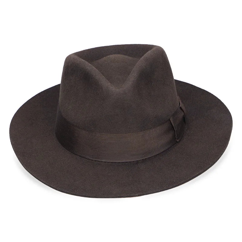 New British 100% Wool Felt Hat Men Fedora Big Size Raw Edge Brim Satin Lined Gangster Hat