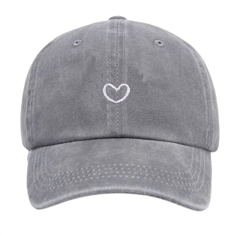 Retro Washed Little Heart Embroidered Ponytail Baseball Cap