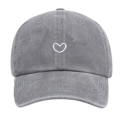 Retro Washed Little Heart Embroidered Ponytail Baseball Cap