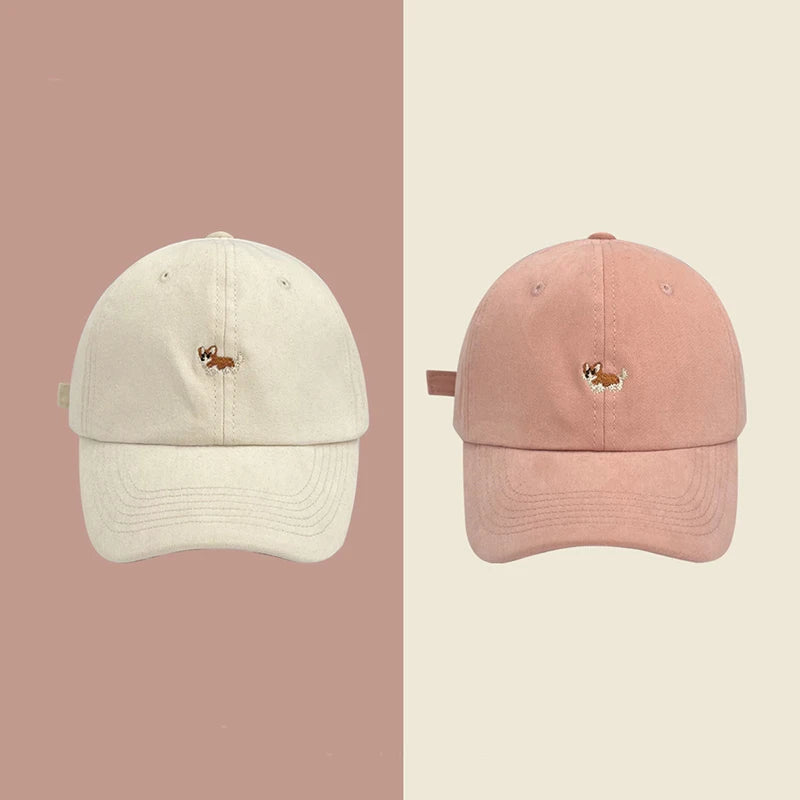 Dog Embroidery Baseball Hat For Men Women Cotton Solid Color Peaked Cap