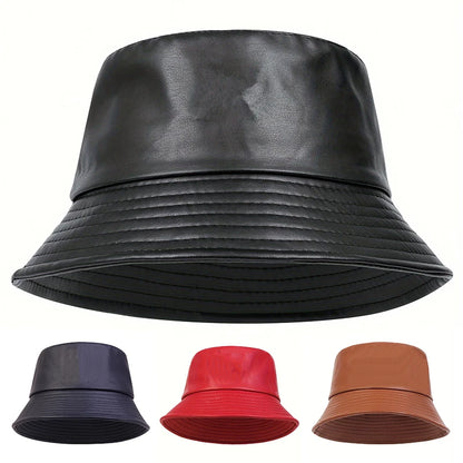 Fashion Bucket Hat Artificial Leather Windproof Warm Cap