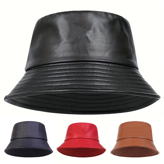 Fashion Bucket Hat Artificial Leather Windproof Warm Cap