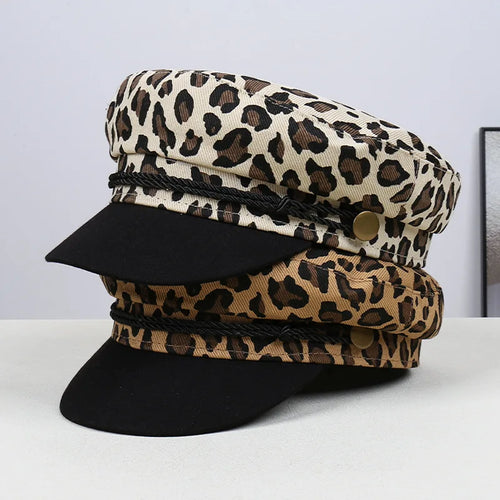 New Women Leopard Print Beret Hat Cotton Painter Cap