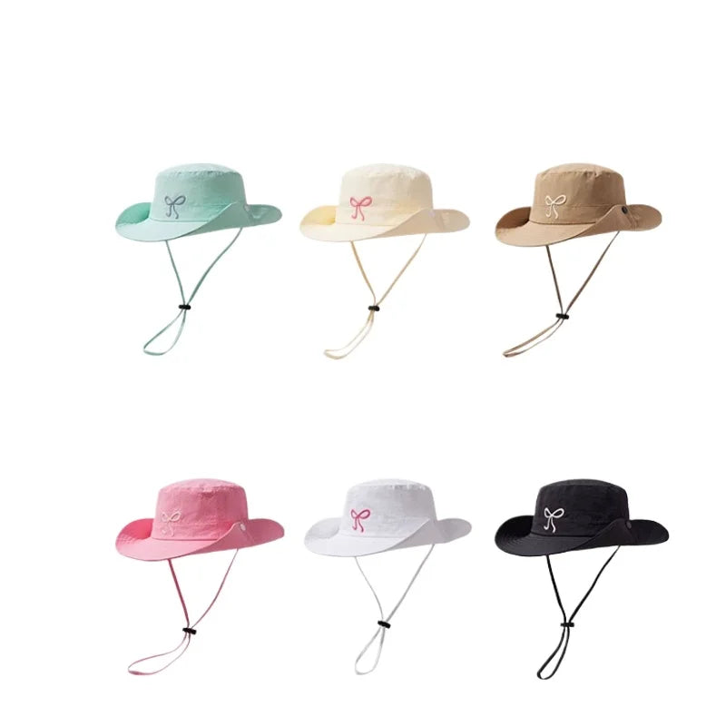 Korean Embroidery Pink Bow Quick Fisherman Hat