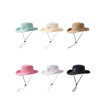 Korean Embroidery Pink Bow Quick Fisherman Hat
