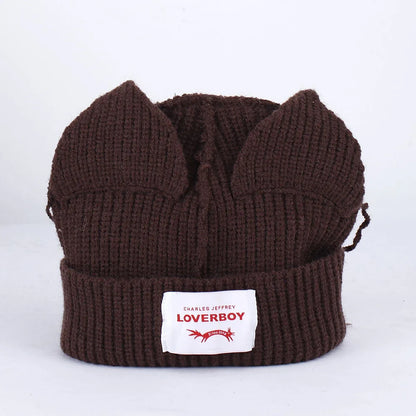 Winter Skullies Hat Unisex Cat Ear Hat Warm Crochet Knitted Hat