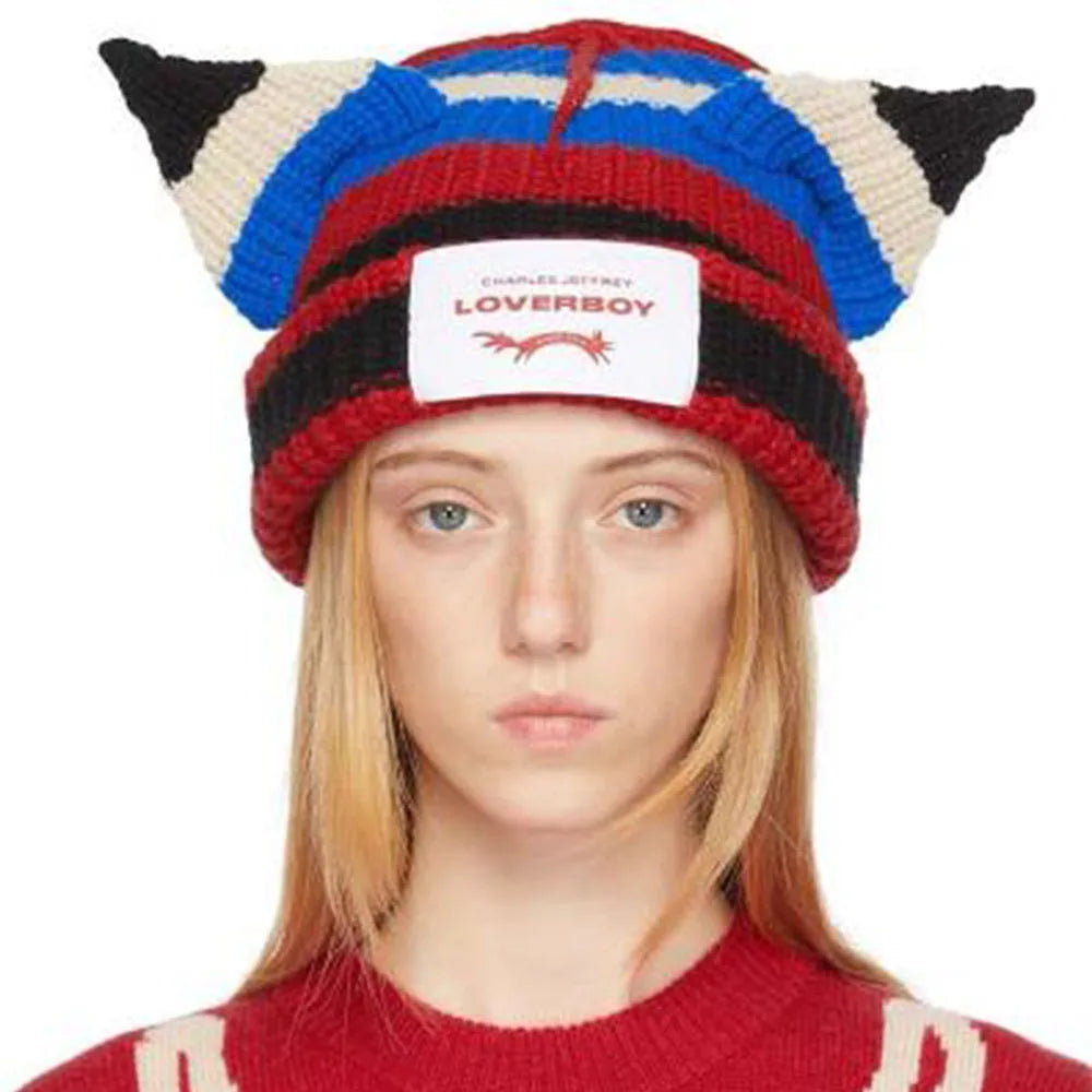 Winter Skullies Hat Unisex Cat Ear Hat Warm Crochet Knitted Hat Costume Beanie Hat