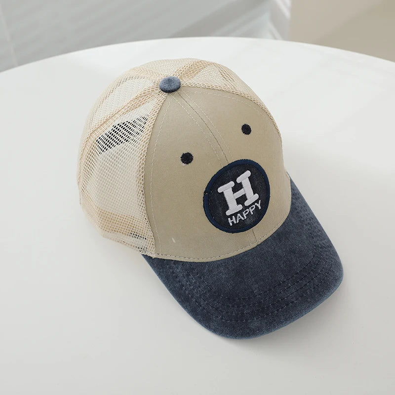 New Outdoor Letter H Children's Hats Summer HAPPY Mesh Baseball Cap Unisex Duck