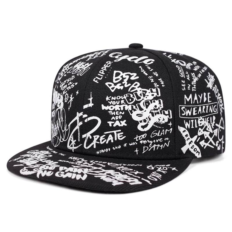 Fashionable Creative Snapback Hat Graffiti Letter Printed Hip Hop