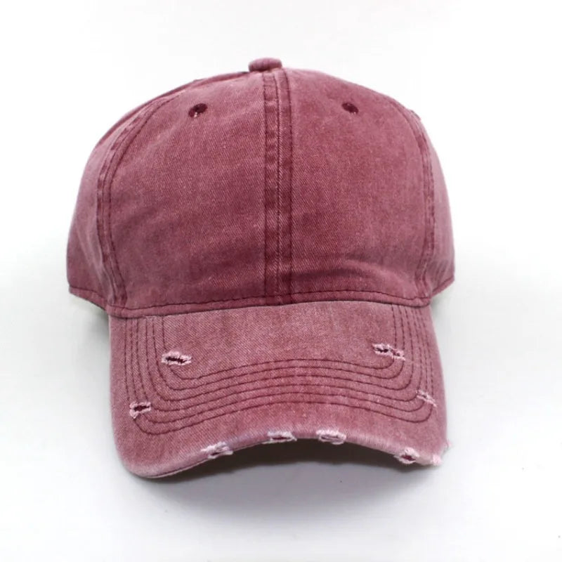 1pc Solid Distressed Perforated Mesh Washed Baseball Cap