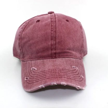 1pc Solid Distressed Perforated Mesh Washed Baseball Cap