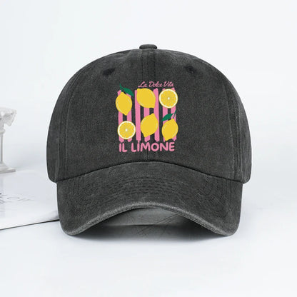 “IL Limone” Printed Vintage-Washed Baseball Cap