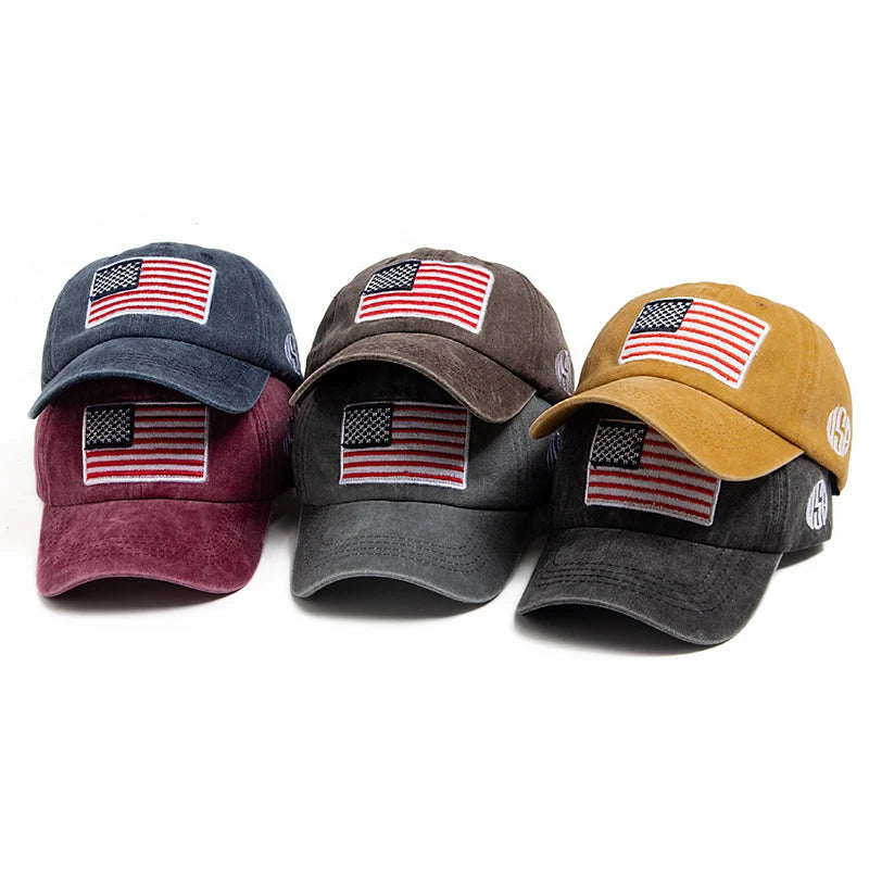 USA Flag Men's Baseball Cap Retro Embroidery Washed Cotton Dad Hats