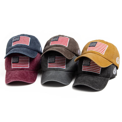 USA Flag Men's Baseball Cap Retro Embroidery Washed Cotton Dad Hats