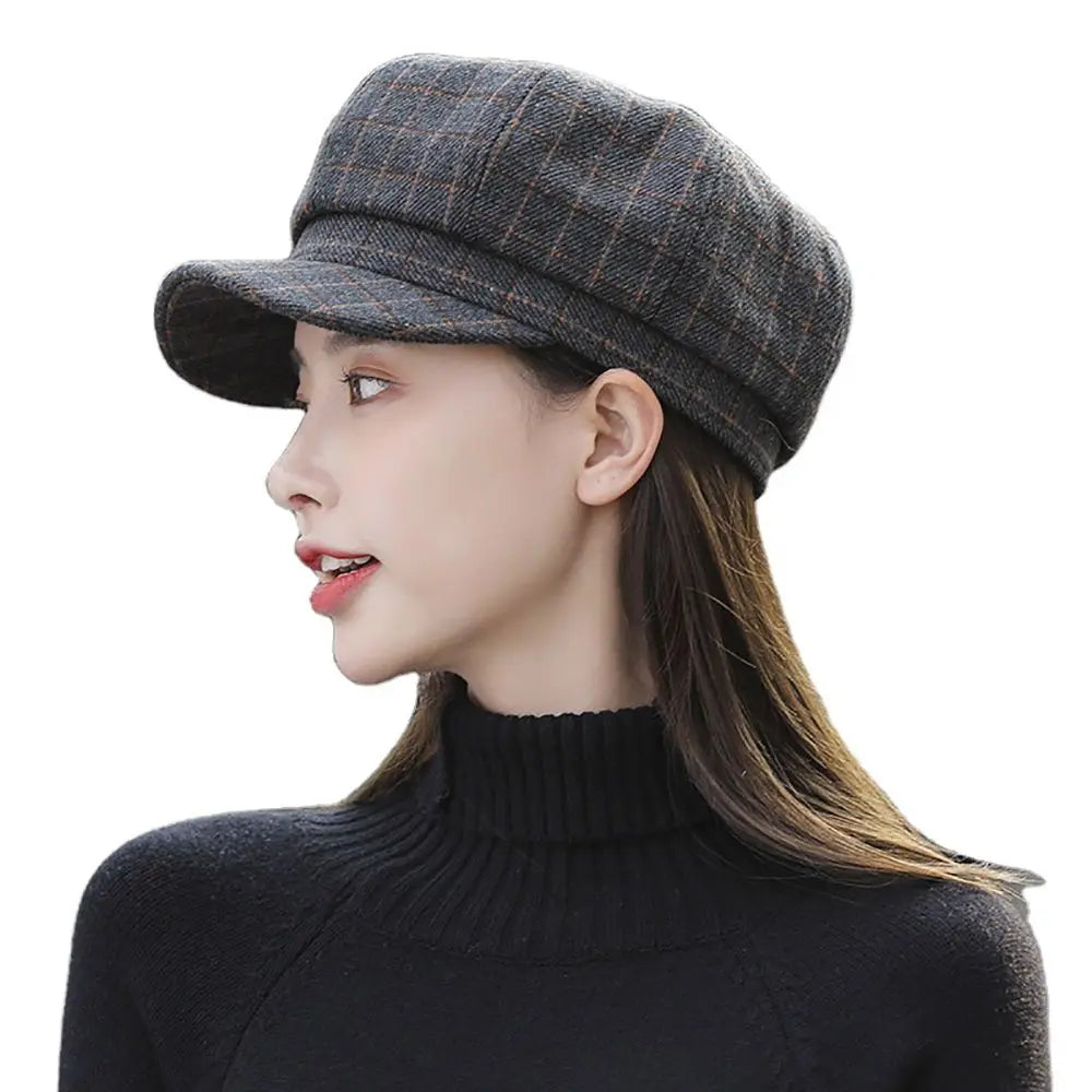 Adjustable Autumn Keep Warm Girls Korean Street Style Plaid Beret