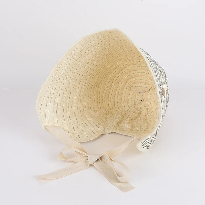Korean Striped Fisherman Hat Summer Outdoor Travel Sun Hat Japanese Strap Wrapped Around the Brim Sun Hat