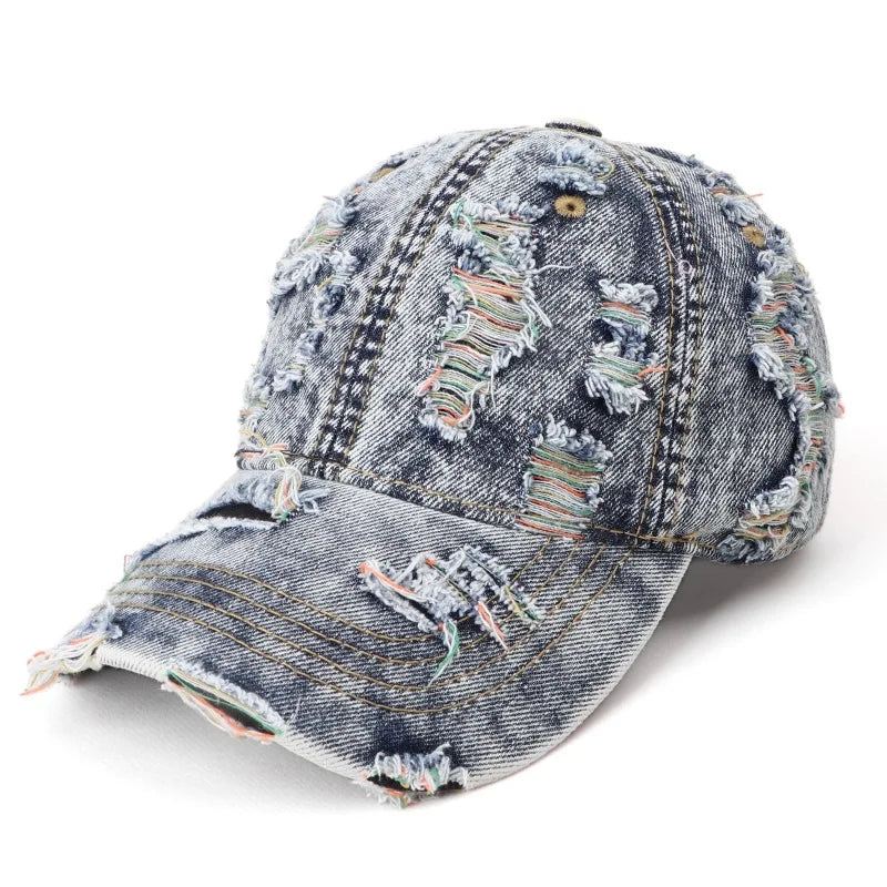 Retro Washed Denim Ripped Color Baseball Cap
