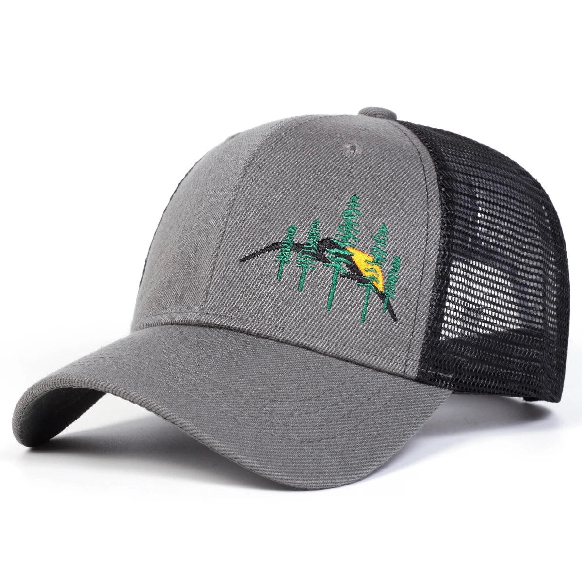 Unisex Mountain Tree Embroidery Baseball Net Caps Spring and Summer