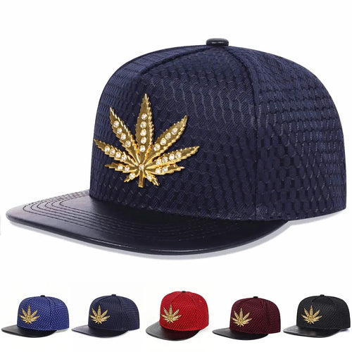 Unisex Diamond Hemp Leaf Label Hip-Hop Hats Spring Autumn