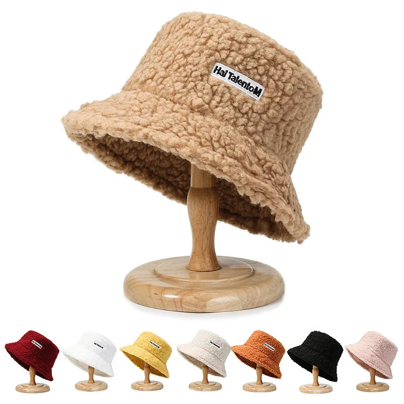 Lambswool Unisex Bucket Hats For Women Men Winter