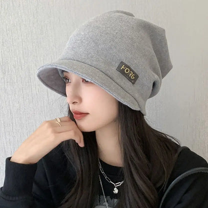 Versatile Soft Knitted Hat Elastic Thickened Peaked Cap