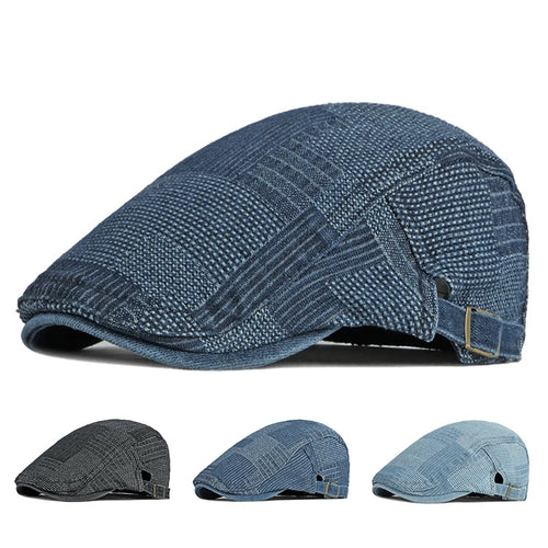 Men's Berets Hat Washed Denim Visors Herringbone Newsboy Cap