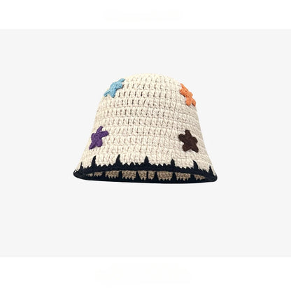 Dopamine Autumn Crochet Panama Cap Korean Handmade Bucket Hats