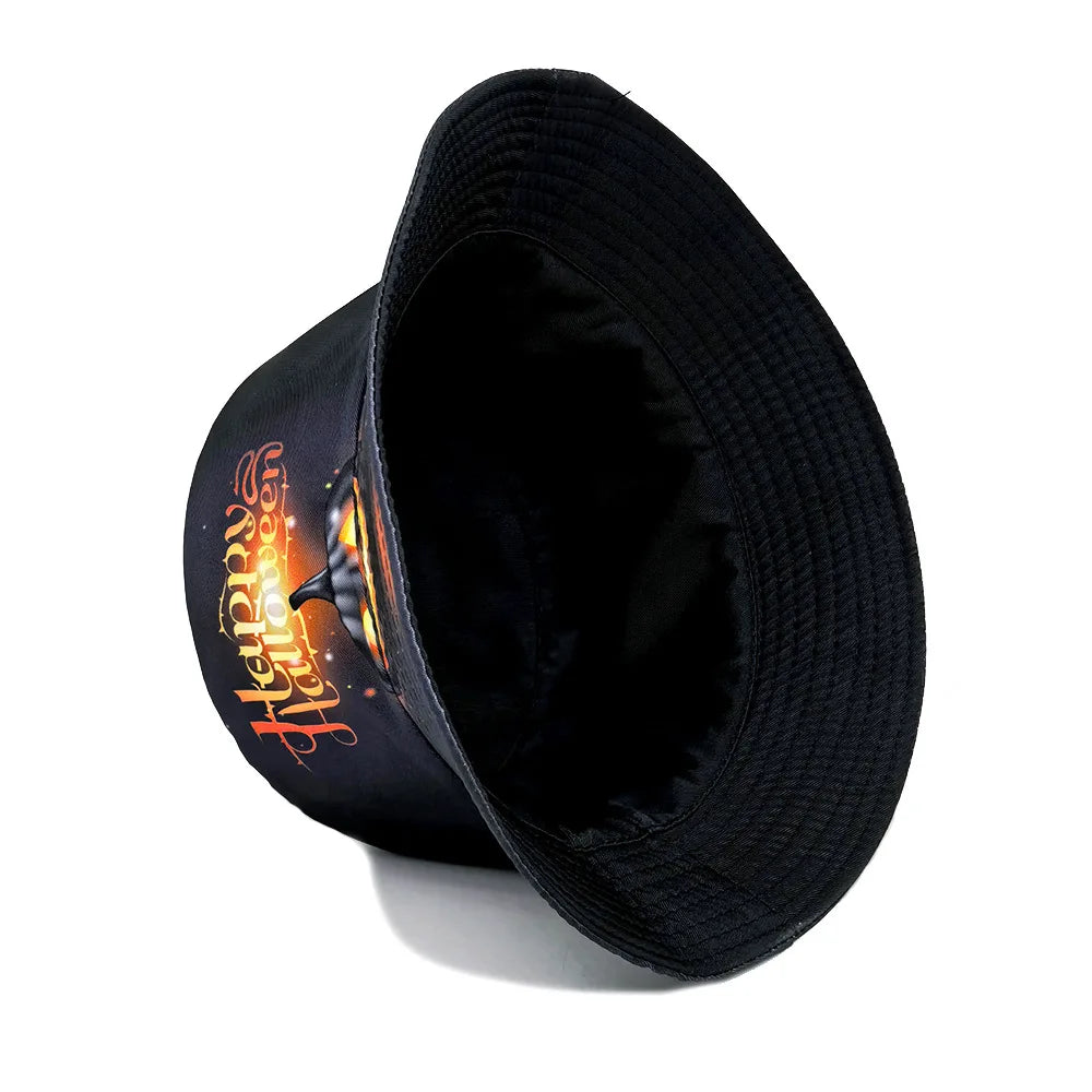 Halloween Decoration Bucket Hat Black Orange Pumpkin Jack O Lantern Fisherman Cap Spooky Party Cosplay Panama Hat