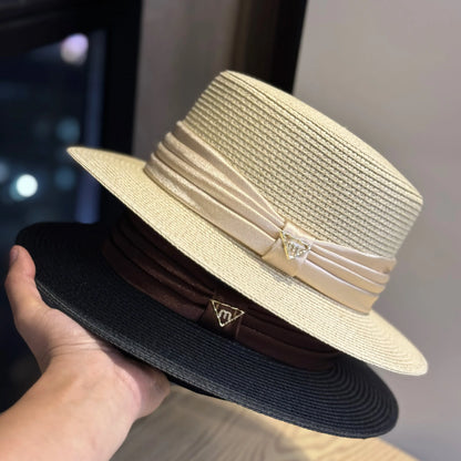 2026 French Style Flat Top Straw Sun Hat