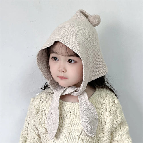 Winter Warm Kids Headgear Cap Solid Color Woolen Knitted Hat 2-8 Years Girl Children