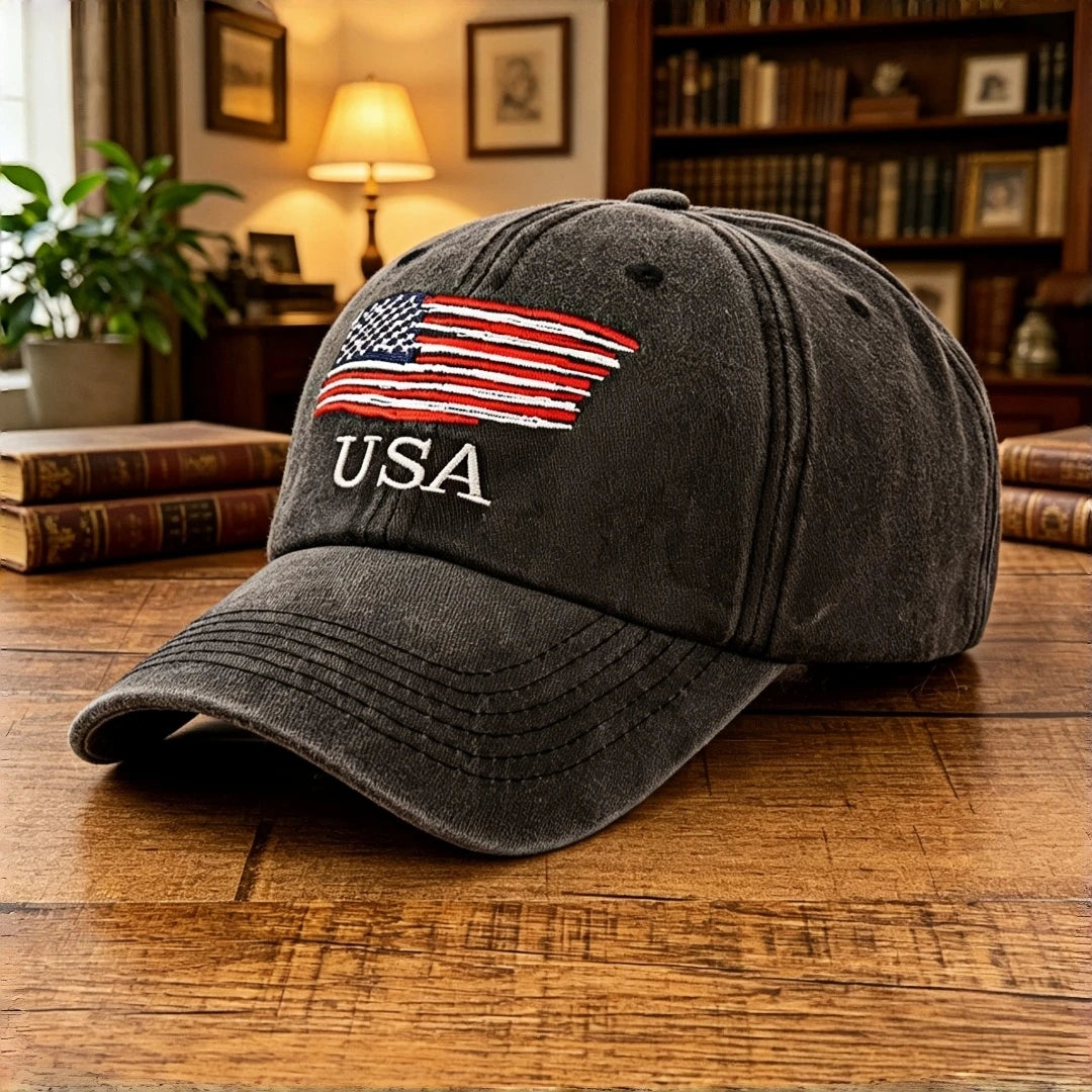 Vintage Washed Cotton USA American Flag Embroidered Baseball Cap