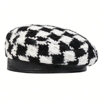 Women Grid Beret Hat Fashion Winter Autumn For Woman Retro Berets