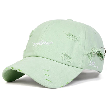 Unisex Asher Embroidery Hole Iron Ring Baseball Caps