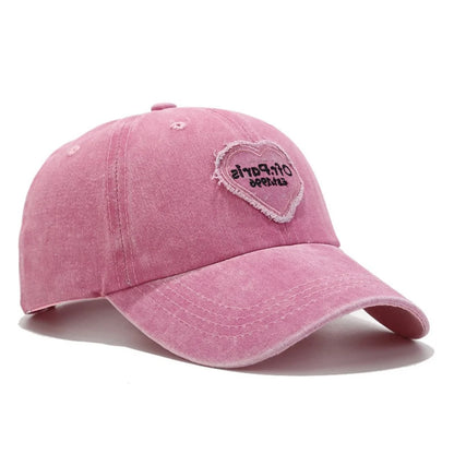 Y2K Trendy Distressed Heart-Patterned Fabric Label Letter Embroidery Baseball Cap