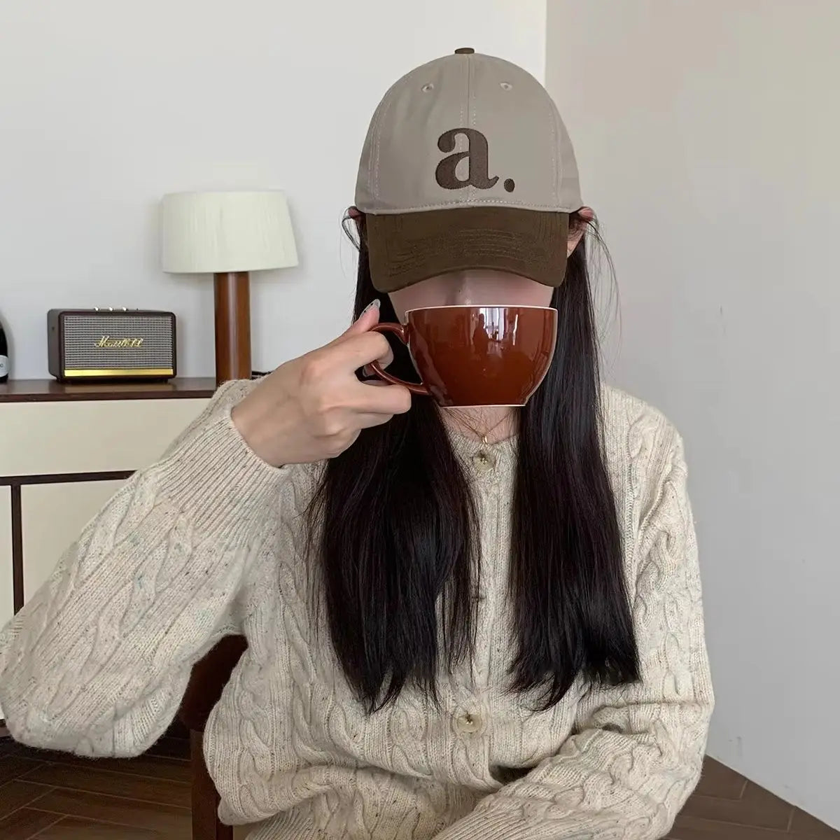 Embroidered “A” Wide-Brimmed Baseball Cap Women