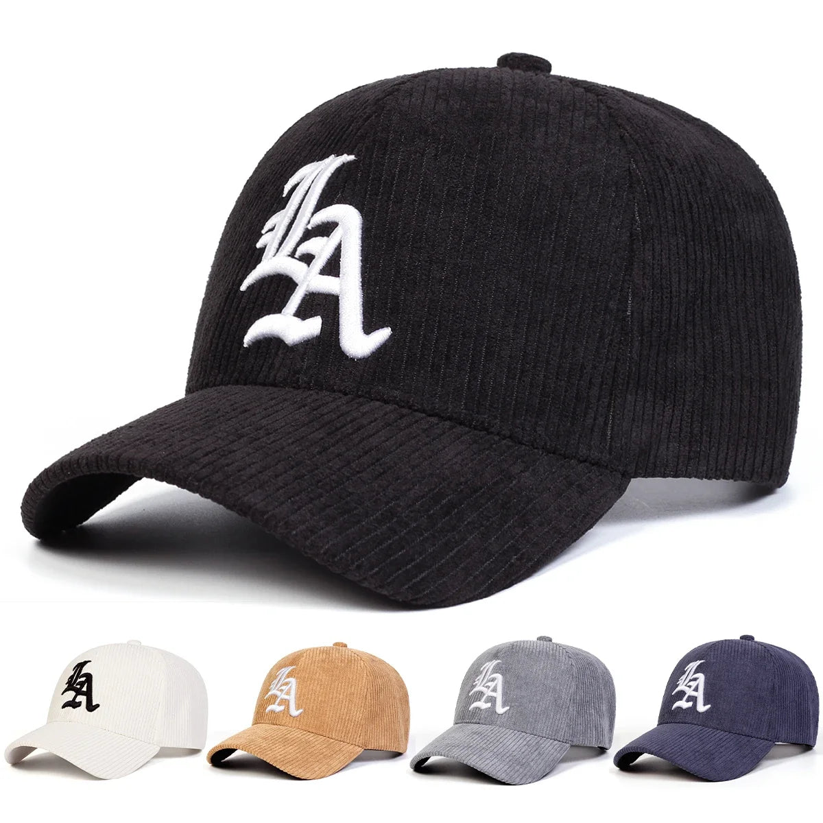 Unisex Gothic LA Embroidery Corduroy Baseball Caps