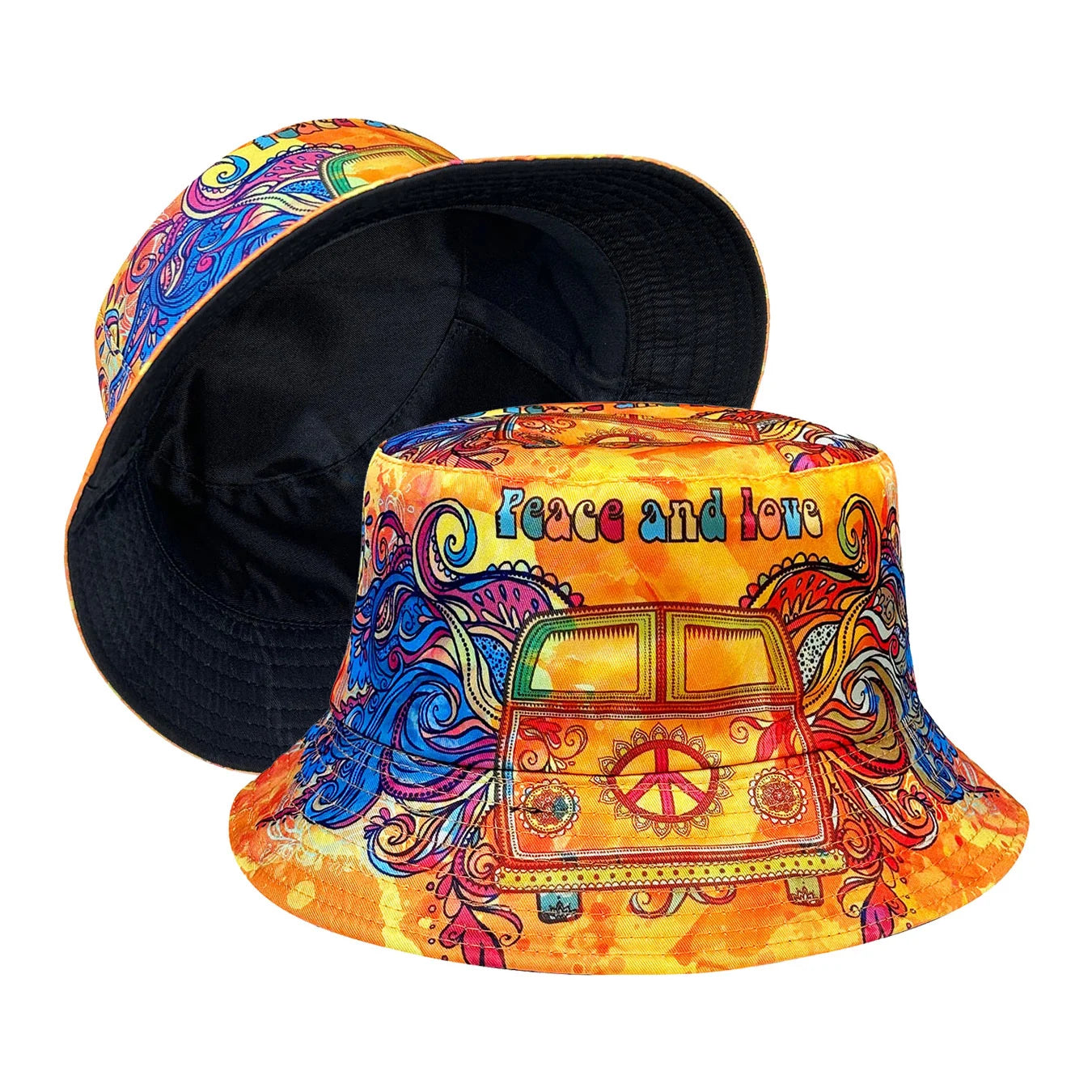 Peace and Love Colorful Fisherman Hat, Reversible Sun Hat, Foldable Fashionable Bucket Hat, Colorful and Cool Fashion, All-Season Bucket Hat