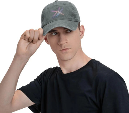 Black Streaming Yarn Printed Washed Cowboy Baseball Cap