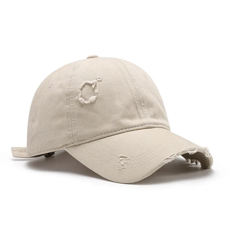 New Beige Plain Distressed Soft-Top Washed Baseball Cap