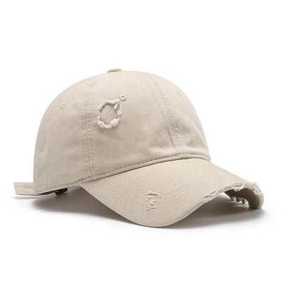 New Beige Plain Distressed Soft-Top Washed Baseball Cap
