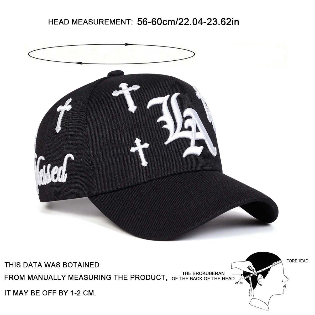 Unisex Gothic LA Cross Embroidery Baseball Caps Spring Autumn