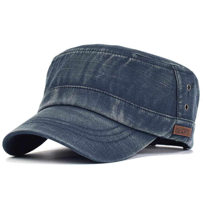 Washed Cotton Military Caps Casual Flat Top Hat