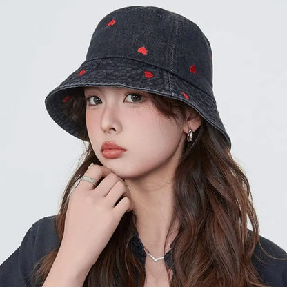 Summer Denim Bucket Hat UV Protection Wide Brim Sun Cap