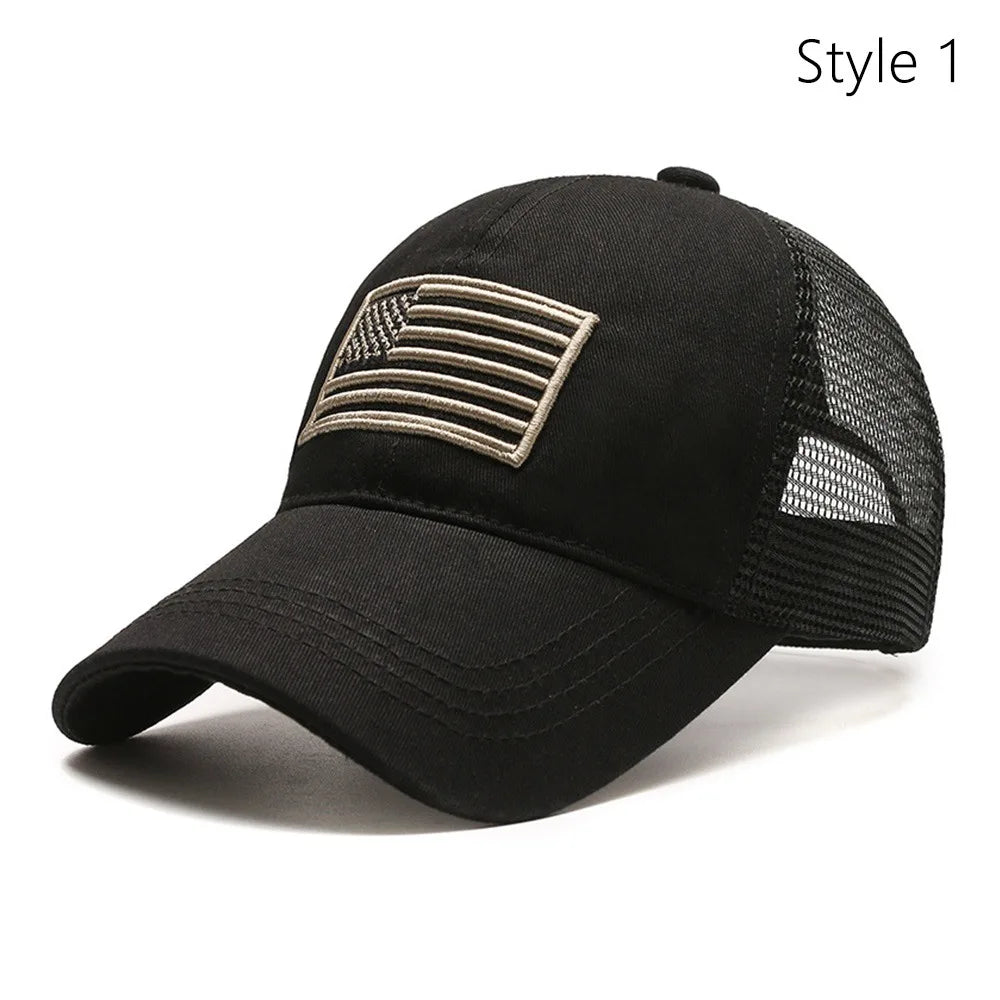 American Flag Embroidery Baseball Hat Adjustable UV Protect Duck Tongue Cap