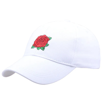 Black Cotton Rose Embroidery Baseball Cap Hip Hop for Men Women