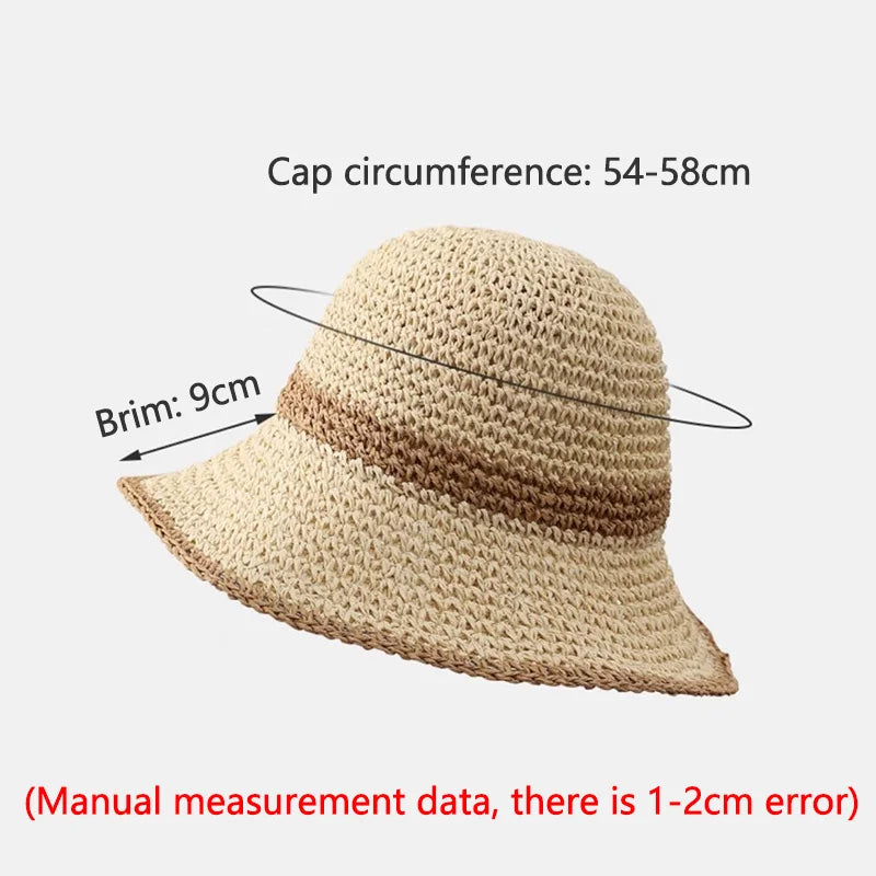 Fashion Wavy Brim Beach Straw Hat Summer Women Foldable Visor Bucket Hat