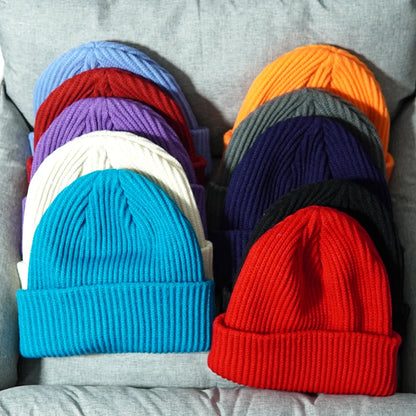 Unisex Solid Color Warm Knitted Beanies For Women Men Winter Autumn