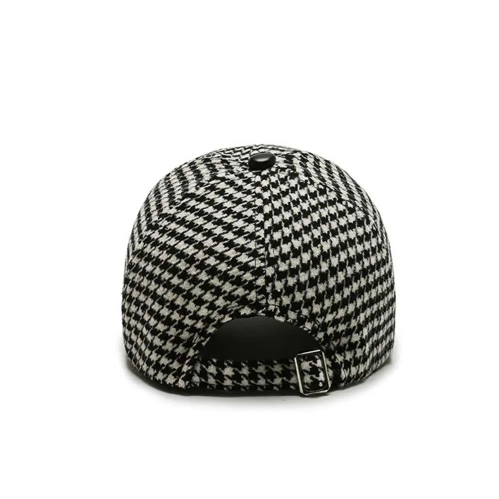 Pu Leather Brim Houndstooth Baseball Cap Face Cap Korean Style Hat
